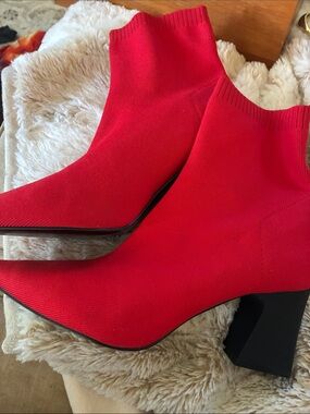 Zara Bright Red Stretch-Knit Sock Ankle Boots 40/9